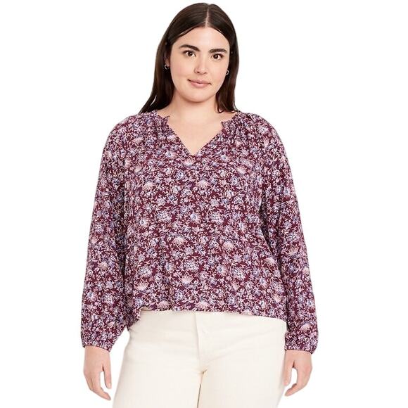 Old Navy Floral V-Neck Peasant Blouse Size Large - Picture 1 of 11